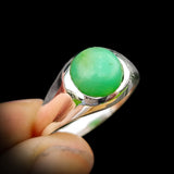 (Z) Solid 925 Sterling Silver & Natural Chrysoprase Large Signet Ring
