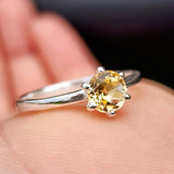 (Q) Solid 925 Sterling Silver & Natural Citrine Clawed Round Handmade Ring