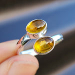 (T) Solid 925 Sterling Silver & Natural Citrine Double Setting Ring