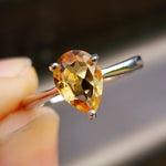 Solid 925 Sterling Silver & Natural Citrine Pear Solitaire Ring
