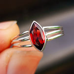 Solid 925 Sterling Silver & Natural Garnet 3 Bar Ring