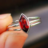 Solid 925 Sterling Silver & Natural Garnet 3 Bar Ring