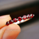(R) Solid 925 Sterling Silver & Natural Garnet 7x Setting Band Ring