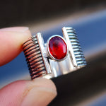 (R) Solid 925 Sterling Silver & Natural Garnet Cuff Ring