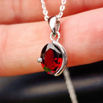 Solid 925 Sterling Silver & Natural Garnet Half Case Pendant Necklace