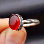 Rustic Handmade Solid 925 Sterling Silver & Natural Garnet Hammer Finish Ring