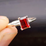 (R) Solid 925 Sterling Silver & Natural Garnet Handmade Rectangle Ring
