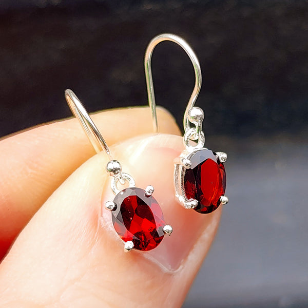 925 Sterling Silver & Natural Garnet Handmade Hanging Hook Earrings