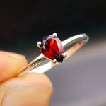 (R) Solid 925 Sterling Silver & Natural Garnet Pear Ring