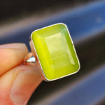 (R) Solid 925 Sterling Silver & Natural Green Calcite Rectangle Ring