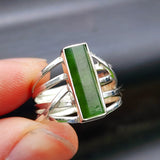 (R) Solid 925 Sterling Silver & Natural Greenstone Handmade Cage Ring