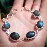 Solid 925 Sterling Silver & Natural Labradorite Handmade Chain Bracelet