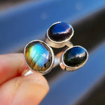 Solid 925 Sterling Silver & Natural Labradorite Cluster Ring