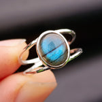 Solid 925 Sterling Silver & Natural Labradorite Double Band Ring