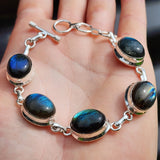 Solid 925 Sterling Silver & Natural Labradorite Handmade Chain Bracelet