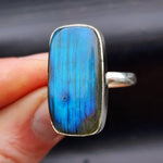 Rustic Handmade Solid 925 Sterling Silver & Natural Labradorite Rectangle Ring