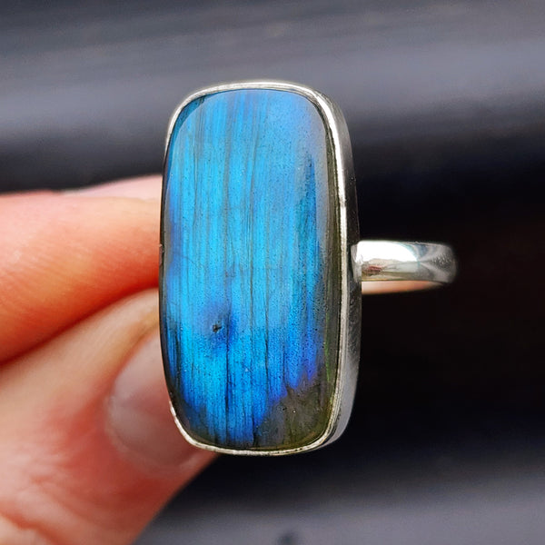 Rustic Handmade Solid 925 Sterling Silver & Natural Labradorite Rectangle Ring