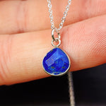 Solid 925 Sterling Silver & Natural Lapis Lazuli Faceted 9mm Drop Pendant Necklace