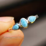 Solid 925 Sterling Silver & Natural Larimar 3x Setting Ring