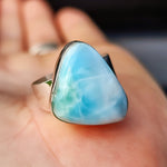 (R) Solid 925 Sterling Silver & Natural Larimar Irregular Shaped Ring