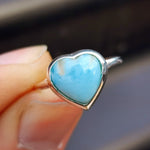 (Q) Solid 925 Sterling Silver & Natural Larimar Heart Ring