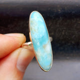 925 Sterling Silver & Natural Larimar Long Oval Handmade Ring