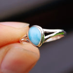 Solid 925 Sterling Silver & Natural Larimar Pear Ring