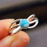 (Q) Solid 925 Sterling Silver & Natural Larimar Spiral Cage Ring