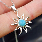 925 Sterling Silver & Natural Larimar Sun Pendant Necklace