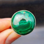 Solid 925 Sterling Silver & Natural Malachite Round Solitaire Handmade Ring
