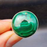 Solid 925 Sterling Silver & Natural Malachite Round Solitaire Handmade Ring