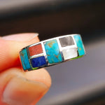 Solid 925 Sterling Silver & Natural Mixed Gemstone Band Ring