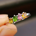 Solid 925 Sterling Silver & Natural Mixed Tourmaline 4x Setting Band Ring