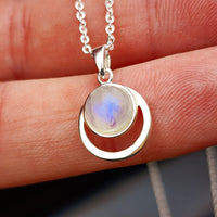 Solid 925 Sterling Silver & Natural Moonstone 12mm Round Pendant Necklace