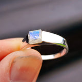 (R) Solid 925 Sterling Silver & Natural Moonstone Channel Setting Ring