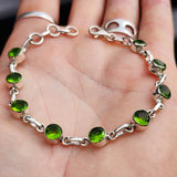 Solid 925 Sterling Silver & Natural Peridot Handmade Chain Bracelet