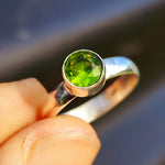 Solid 925 Sterling Silver & Natural Peridot Round Solitaire Ring