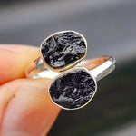 Rustic Solid 925 Sterling Silver & Natural Raw Black Double Tourmaline Handmade Ring