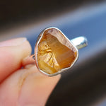(R) Solid 925 Sterling Silver & Natural Raw Madeira Citrine Irregular Ring