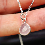 Solid 925 Sterling Silver & Natural Rose Quartz Faceted 9mm Drop Pendant Necklace