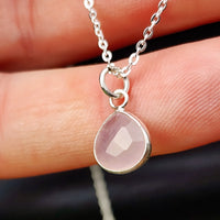 Solid 925 Sterling Silver & Natural Rose Quartz Faceted 9mm Drop Pendant Necklace