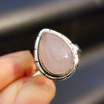 (R) Solid 925 Sterling Silver & Natural Rose Quartz Pear Ring