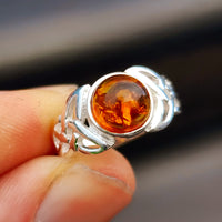 (O) Solid 925 Sterling Silver & Natural Round Amber Celtic Ring