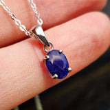 925 Sterling Silver & Natural Sapphire Handmade Clawed Oval Pendant Necklace