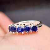(M) Solid 925 Sterling Silver & Natural Sapphire Heart Band Ring