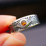 Solid 925 Sterling Silver & Natural Tiger Eye Band Ring