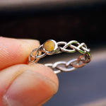 (Q) Solid 925 Sterling Silver & Natural Tiger Eye Celtic Band Ring