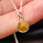 Solid 925 Sterling Silver & Natural Tiger Eye Faceted 9mm Drop Pendant Necklace