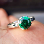 (Q) Solid 925 Sterling Silver & Natural Tourmaline Clawed Round Solitaire Ring