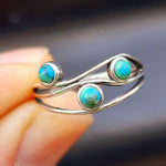 Solid 925 Sterling Silver & Natural Turquoise 3 Setting Ring